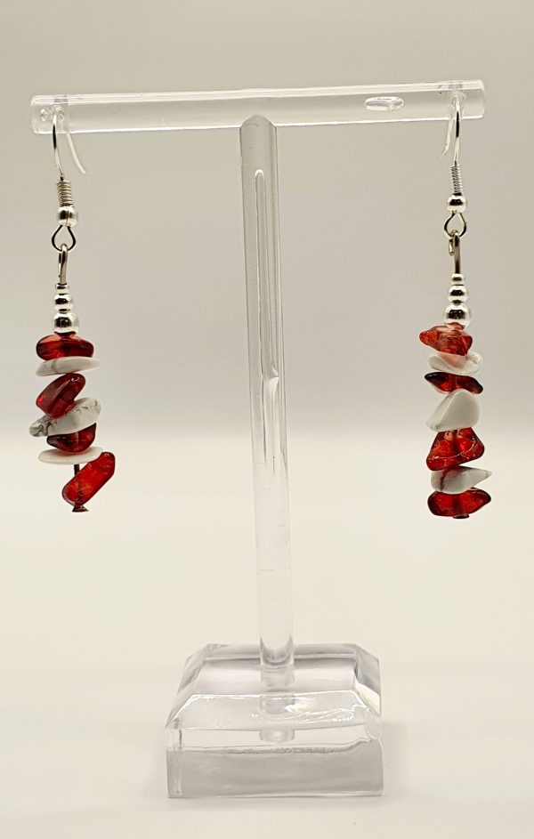 Red and White Gemstone Earrings